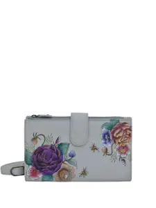 Anuschka Floral Printed Leather Two Fold Wallet with Sling Strap