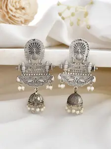 DASTOOR Silver Plated Oxidised Contemporary Jhumkas