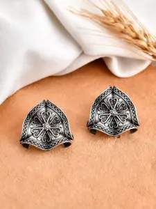 DASTOOR Silver Plated Oxidised  Contemporary Studs Earrings