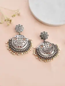 DASTOOR Silver Plated Beaded Contemporary Oxidise Chandbalis