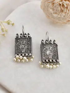 DASTOOR Silver-Plated Beaded Oxidised Contemporary Drop Earrings