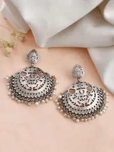 DASTOOR Silver-Plated Beaded Oxidised Contemporary Drop Earrings