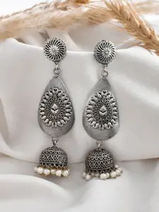 DASTOOR Oval Shaped Oxidised Jhumkas