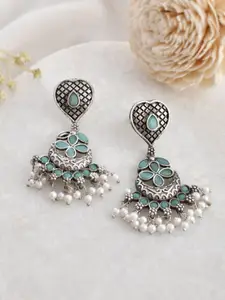 DASTOOR Silver Plated Stone Studded Contemporary Drop Earrings
