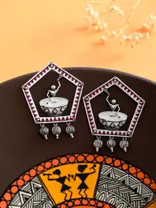 Voylla Silver-Plated Warli Contemporary Drop Earrings