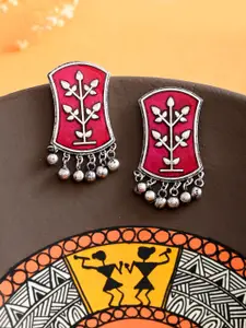 Voylla Silver-Plated Contemporary Oxidised Drop Earrings