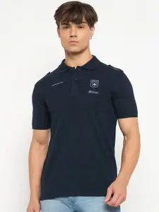 Duke Men Polo Collar Solid Applique T-shirt