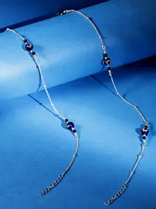 Unniyarcha 92.5 Silver Set Of 2 Artificial Stones Evil-Eye Detailed Anklet