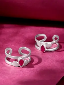 Unniyarcha 92.5 Silver Set Of 2 Silver Stones-Studded Toe Rings