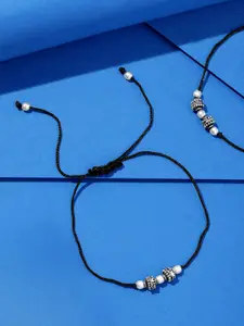 Unniyarcha 92.5 Silver Set Of 2 Artificial Stones Thread Anklet