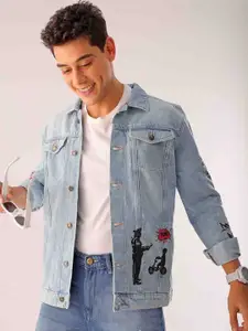 The Indian Garage Co Men Typography Printed Spread Collar Denim Jacket