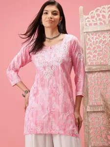 ADA Ethnic Motifs Embroidered Thread Work Pure Cotton Round Neck Kurti