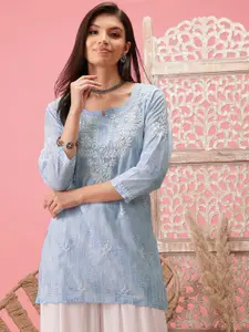 ADA Ethnic Motifs Embroidered Thread Work Pure Cotton Round Neck Kurti