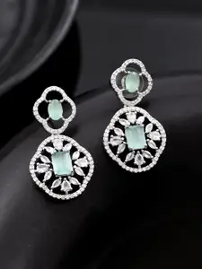 Silvermerc Designs Silver-Plated American Diamond Studded Drop Earrings