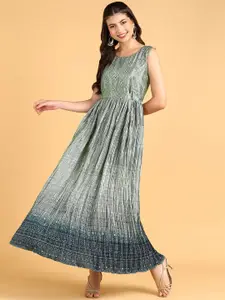 DISHWA FASHION Floral Print Embroidered Silk Maxi Dress