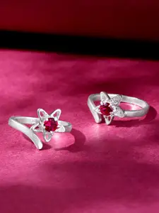 Unniyarcha 92.5 Silver Set Of 2 Silver Stones-Studded Toe Rings