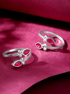 Unniyarcha 92.5 Silver Set Of 2 Silver Stones-Studded Toe Rings