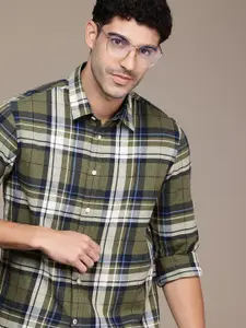 Nautica Pure Cotton Checked Slim Fit Twill Casual Shirt