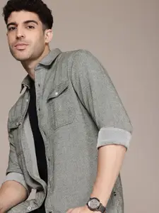 Nautica Classic Textured Self Design Pure Cotton Casual Shirt