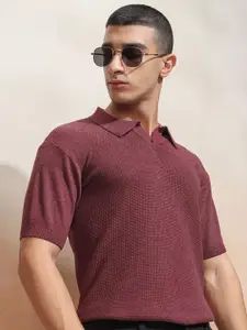 Highlander Men Knitted Textured Polo Collar Cotton T-shirt