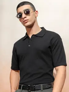 HIGHLANDER Men Relaxed Fit Half Sleeve Half Placket Polo Collar Cotton T-shirt
