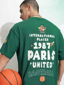 HIGHLANDER Men Typography Printed Round Neck Cotton Oversized T-shirt