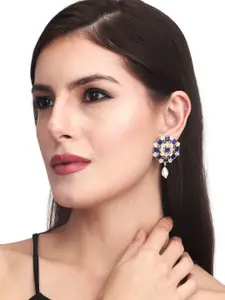 Anvik Gold-Plated Stone-Studded & Beaded Geometric Drop Earrings