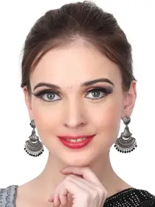 Anvik Silver-Plated Beaded Contemporary Oxidised Drop Earrings