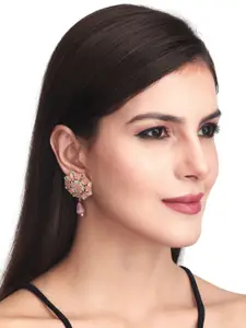 Anvik Gold-Plated Stone-Studded & Beaded Geometric Drop Earrings