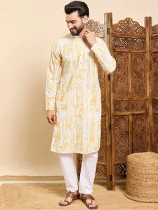 House of Pataudi Tie & Dye Printed & Embroidered Cotton Straight Kurta
