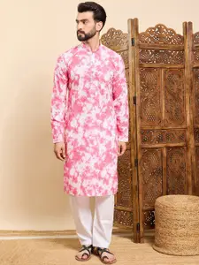 House of Pataudi Tie & Dye Printed & Embroidered Cotton Straight Kurta