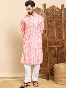 House of Pataudi Tie & Dye Printed & Embroidered Cotton Straight Kurta