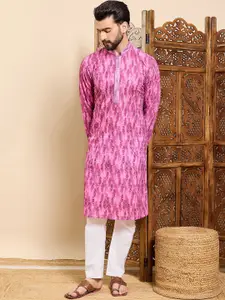 House of Pataudi Tie & Dye Printed & Embroidered Cotton Straight Kurta