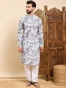 House of Pataudi Abstract Embroidered Mandarin Collar Cotton Straight Kurta