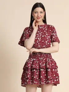 BAESD Floral Printed Chinese Collar Layered Fit & Flare Dress