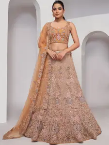 ODETTE Embroidered Thread Work Semi Stitched Lehenga & Unstitched Blouse With Dupatta