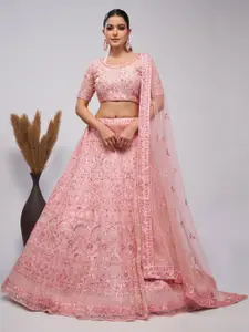 ODETTE Embroidered Beads and Stones Semi-Stitched Lehenga & Unstitched Blouse With Dupatta