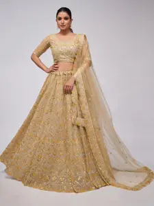 ODETTE Embroidered Sequinned Semi-Stitched Lehenga & Unstitched Blouse With Dupatta