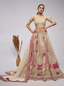 ODETTE Embroidered Sequinned Semi-Stitched Lehenga & Unstitched Blouse With Dupatta