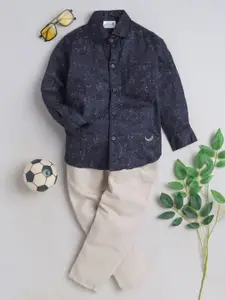 BAATCHEET Boys Printed Pure Cotton Shirt with Trousers