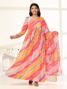 FASHION DREAM Women Striped Georgette Maxi Dress