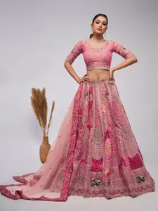 ODETTE Embroidered Sequinned Semi-Stitched Lehenga & Unstitched Blouse With Dupatta