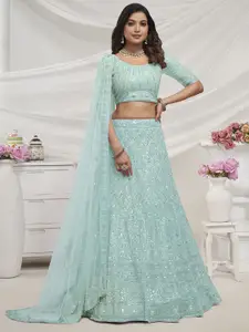Fusionic Embroidered Thread Work Semi-Stitched Lehenga & Unstitched Blouse With Dupatta