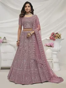 Fusionic Embroidered Beads and Stones Semi-Stitched Lehenga & Unstitched Blouse With Dupatta