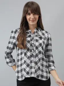 Latin Quarters Women Tartan Checks Spread Collar Casual Shirt