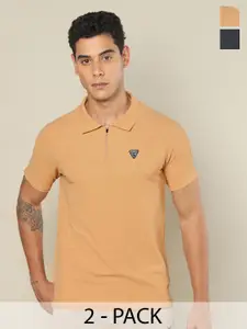 Technosport Pack of 2 Men Self Design Matpiq Regular Fit Polo Tshirt