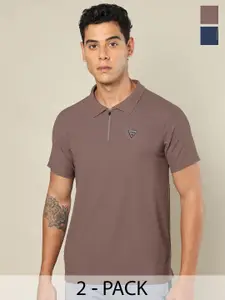 Technosport Pack of 2 Men Self Design Matpiq Regular Fit Polo Tshirt