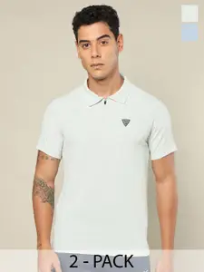 Technosport Pack of 2 Men Self Design Matpiq Regular Fit Polo Tshirt