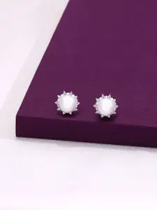 KAI JEWEL 92.5 Sterling Silver Rhodium-Plated Pearl Beaded Contemporary Stud Earrings