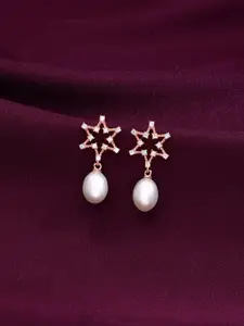 KAI JEWEL Rose Gold-Plated Sterling Silver Artificial Stones and Beads Drop Earrings